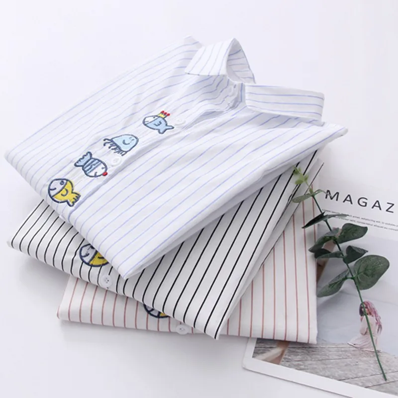 Женская школьная рубашка с длинным рукавом белая или синяя офисная блузка