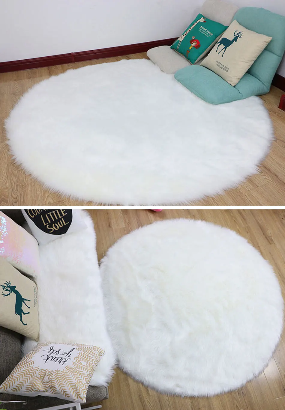 RFWCAK Luxury Round Sheepskin Hairy Carpets For Living Room Faux Mat Seat Pad Fur Plain Fluffy Soft Area Rug HomeTextile Tapete