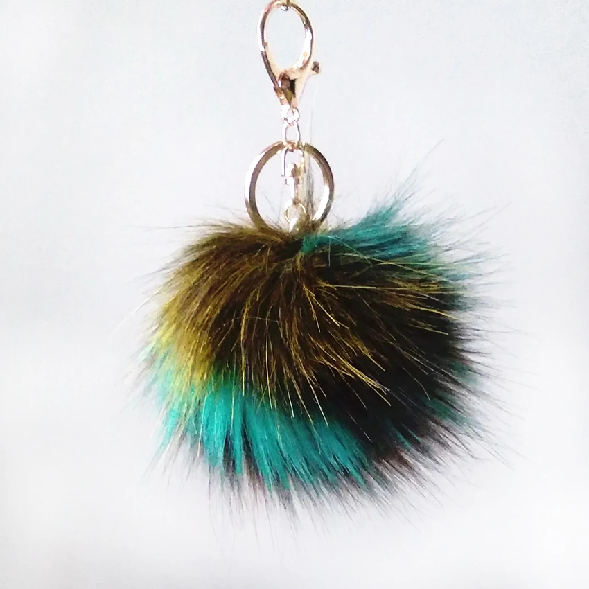 8 см Цвет зеленый желтый черный серии искусственный мех енота помпон брелок на