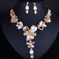 silver plated exquisite crystal rhinestones necklace and earrings set bridal wedding jewelry sets