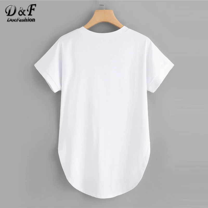 Dotfashion, женская футболка размера плюс, белая, с разрезом, с карманом, лето, v-образный вырез, короткий рукав, повседневные топы, Весенняя мода, Однотонная футболка