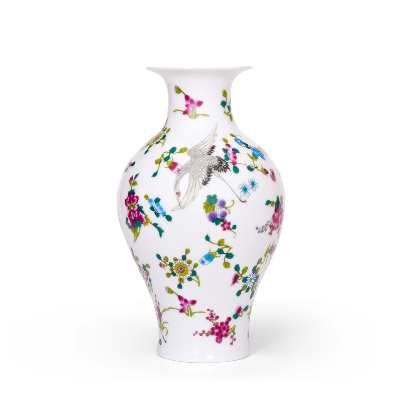 Антикварная Люминесцентная Цветочная ваза Цзиндэчжэнь цветочные и птичьи узоры