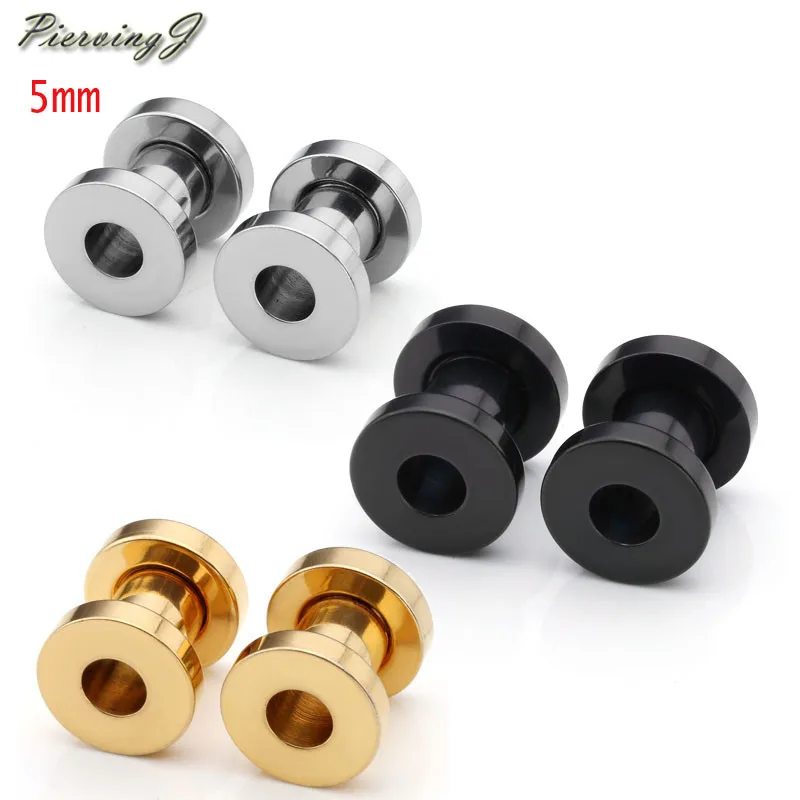 5mm mixed PiercingJ Нержавеющая сталь винт Туннели для ушей носилки Expander Kit 8ga(3 мм), 4ga(5 мм) вид датчики, серебристый/золотистый/черный - Окраска металла: 5mm mixed