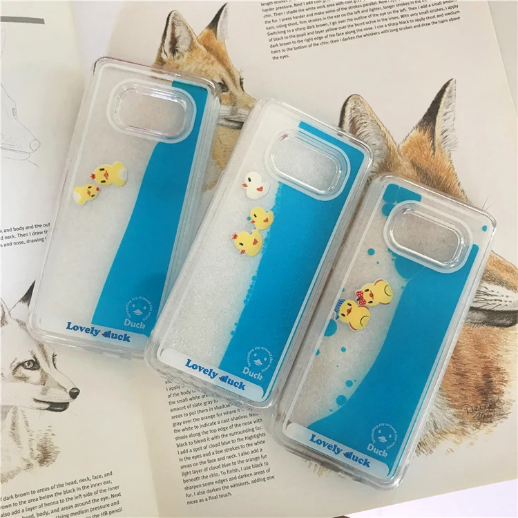 Струящаяся жидкость Милая желтая утка мягкие ТПУ чехлы для Samsung Galaxy S9 S10 Plus S10e iPhone