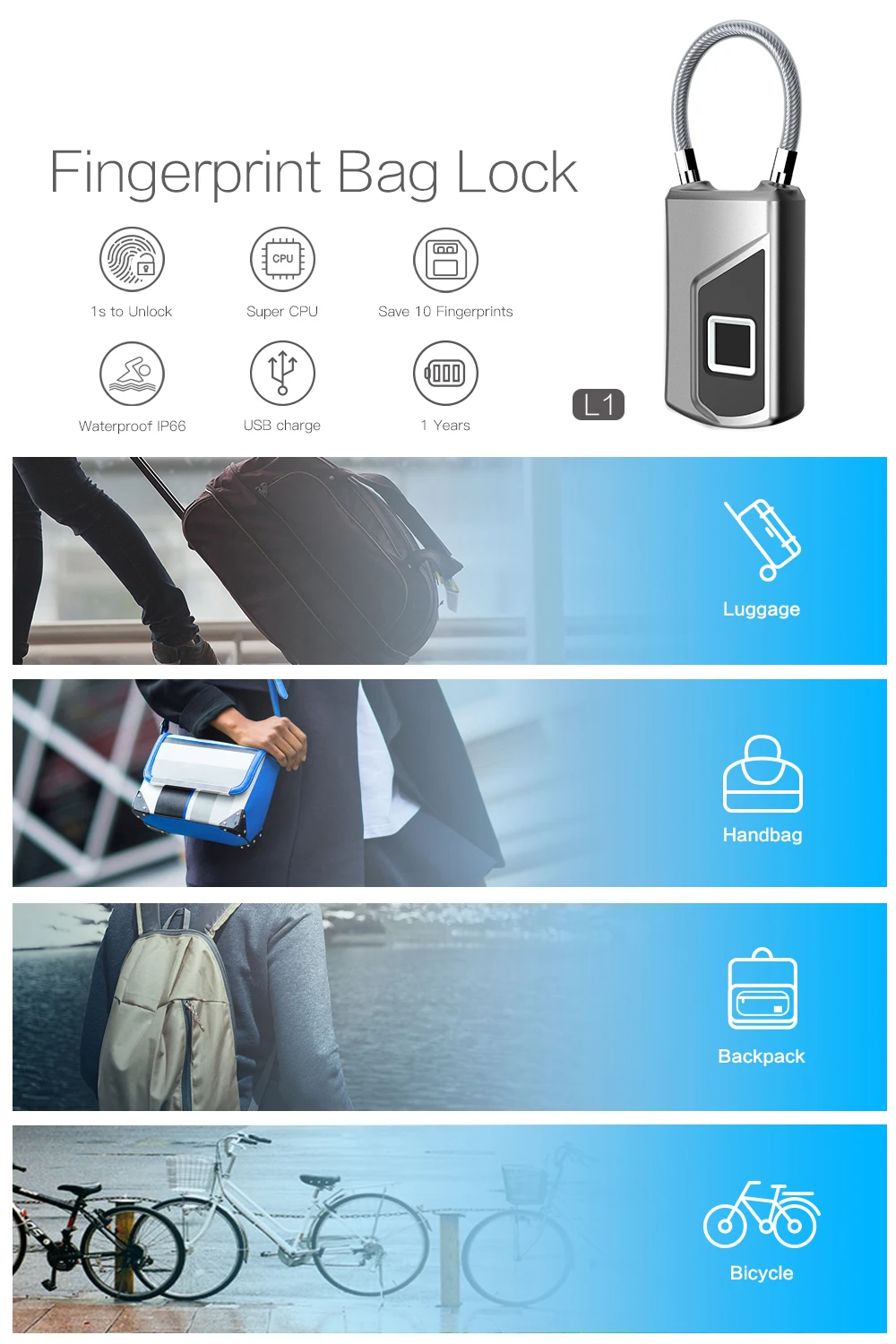 IMPORX Умный Замок с отпечатком пальца, электронный замок, цифровой usb зарядка, перезаряжаемый, водонепроницаемый, без ключа, дверной замок, безопасность дома