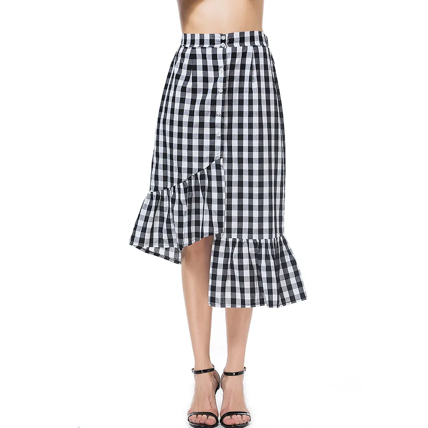 Клетчатая юбка дамы 2018 летние прелестные модные туфли Костюмы Высокая талия