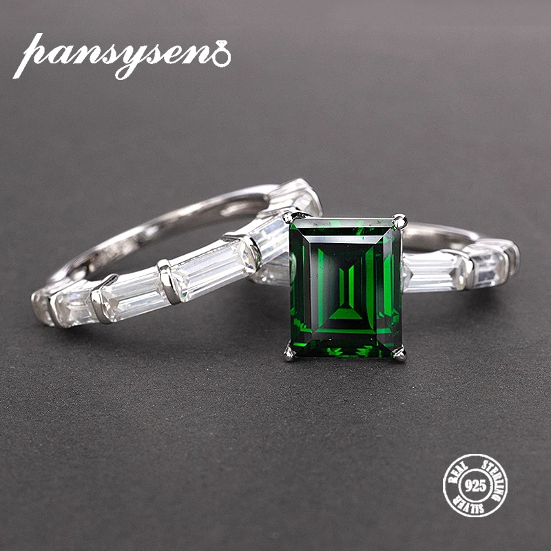 PANSYSEN, настоящее 925 пробы, серебряные кольца для женщин, натуральный изумруд, драгоценный камень, хорошее ювелирное изделие, обручальное кольцо, новинка