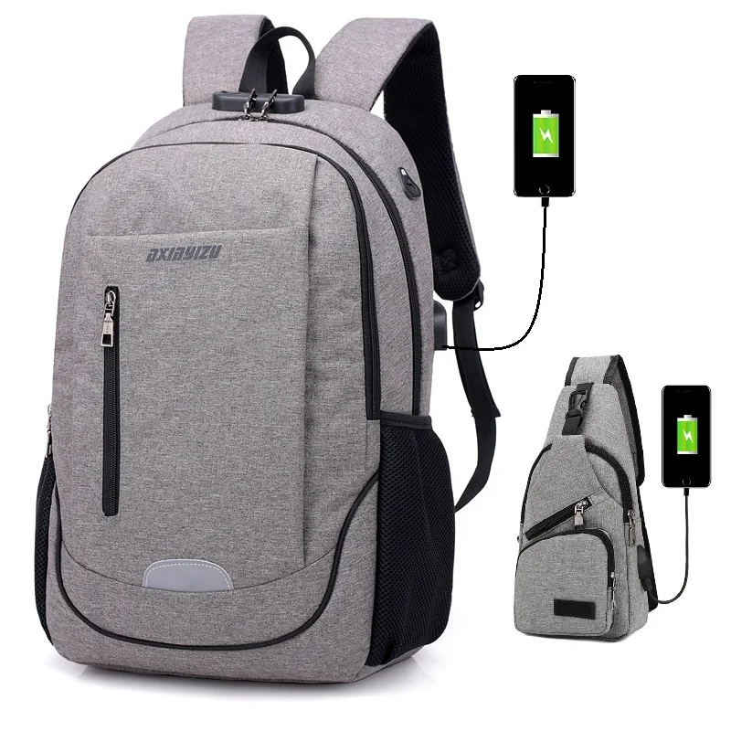 Set 6 Мужской рюкзак с usb-зарядкой, сумка для ноутбука с защитой от кражи, школьные сумки, мужские дорожные рюкзаки с разъемом для наушников, sac a dos fille - Цвет: Set 6