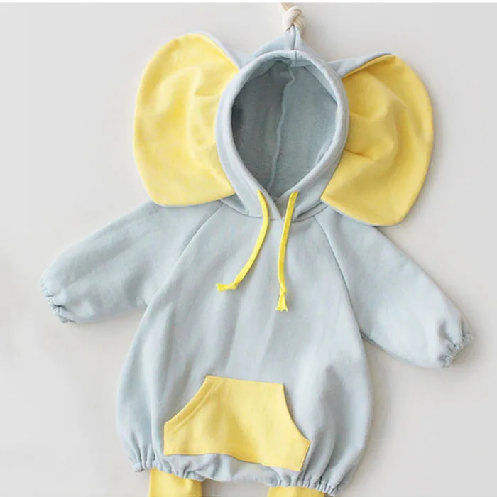 Light blue Новинка года, весенние Комбинезоны для маленьких мальчиков и девочек, комбинезон с длинными рукавами и капюшоном, одежда милый кролик медведь ромперы с ушками, одежда для маленьких мальчиков и девочек - Цвет: Light blue