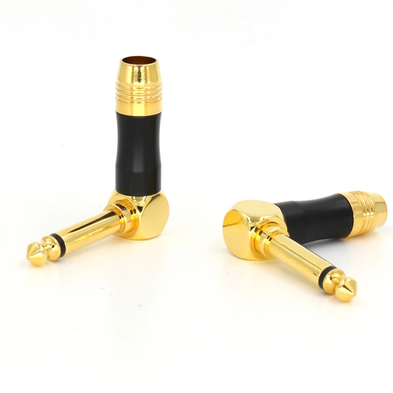 Бесплатная доставка 4 шт. двухполюсных разъема 6,35 мм с углом 90 градусов правый угловой мужской разъем для телефона аудио адаптер пайка соединитель.