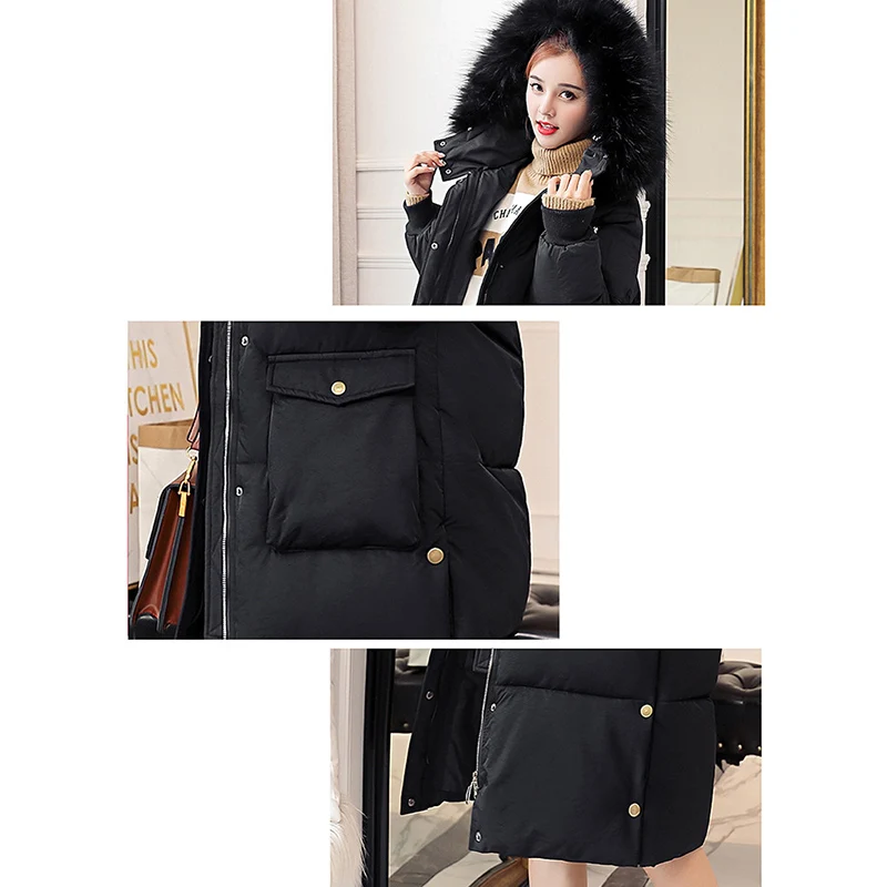 2018 осень зима новый меховой воротник длинный пуховик с капюшоном Женский