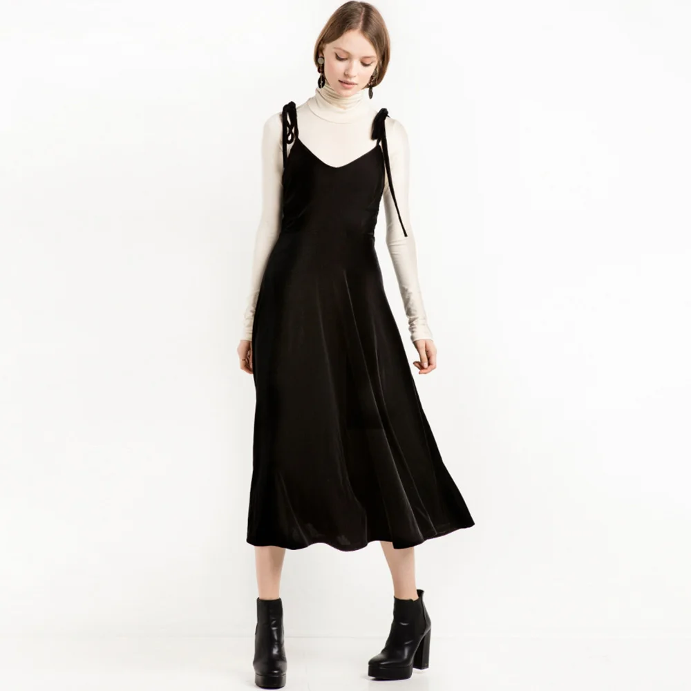 HYH haoyihui Женское платье vestidos Высокая талия сплошной черный Глубокий V Средства