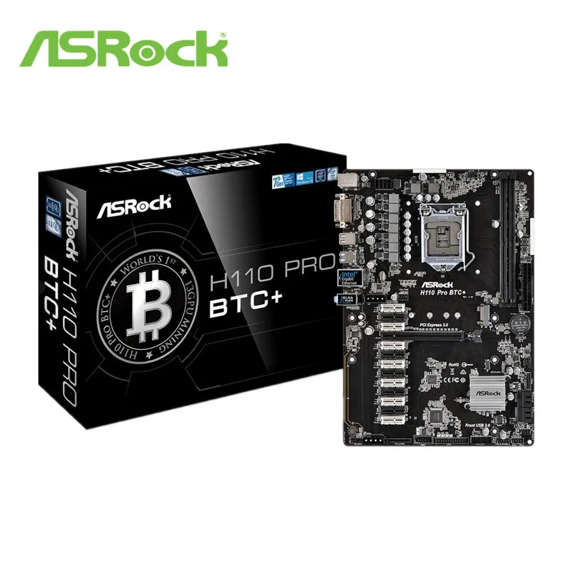 Материнская плата ASRock H110 PRO BTC + 1151 2400 МГц 4 SATA3 1 м 2 (SATA3) видеовыход DVI поддерживает 13