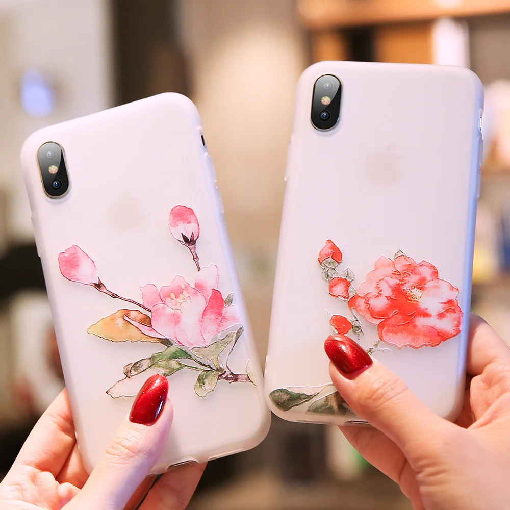KISSCASE 3D рельеф девчушки чехол для телефона iPhone 6 6S 7 8 цветочный силиконовый XS Max XR 5 5S