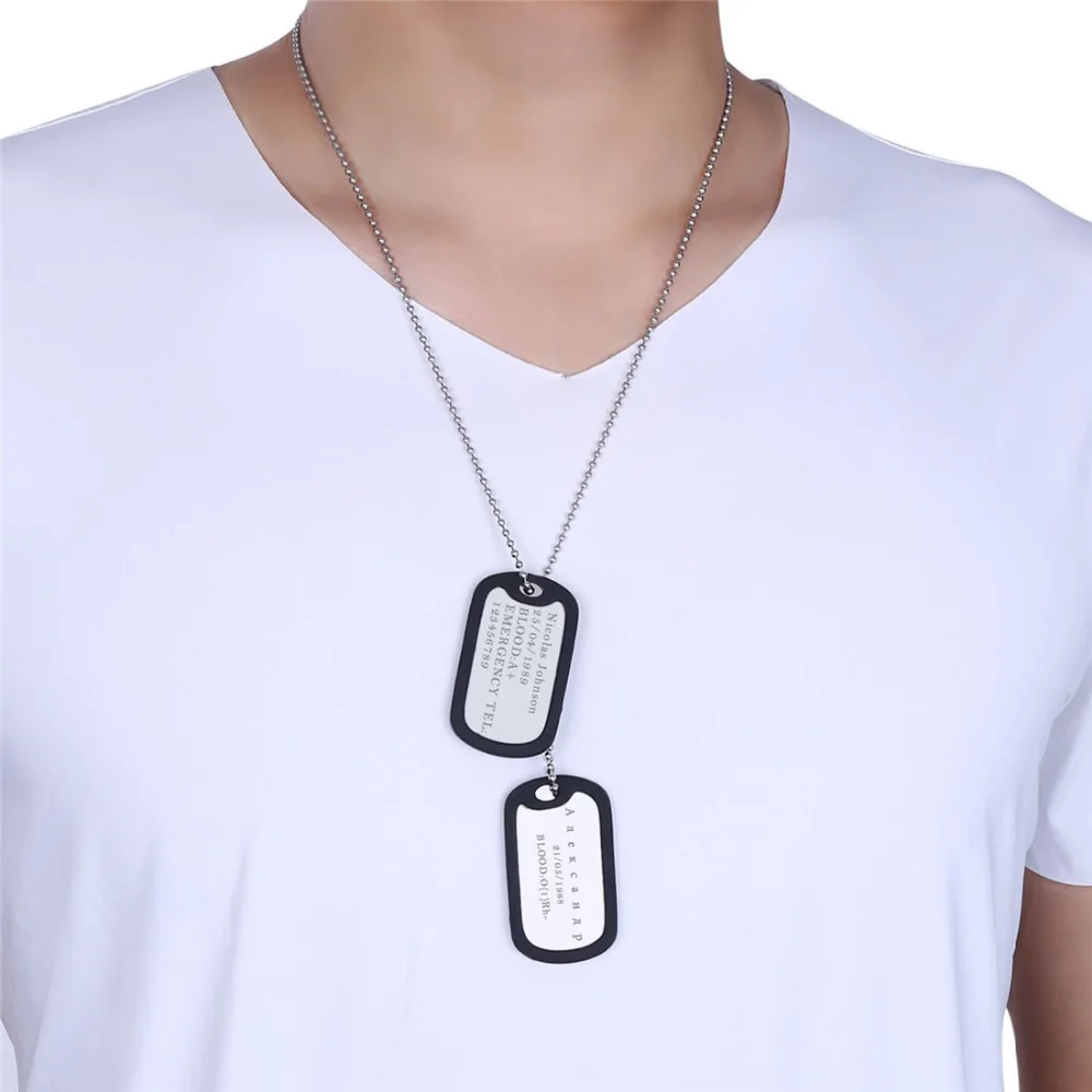 U7 изготовленный на заказ Медицинский ID Dog Tag Цепочки и ожерелья с подвесками с Нержавеющая сталь цепи 2" Для мужчин Для женщин Персонализированные милитари Жетоны для собак