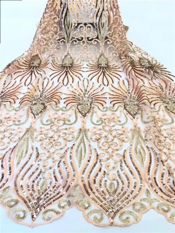 Новейшая кружевная ткань с пайетками бисером и французским кружевом 2019 золотое