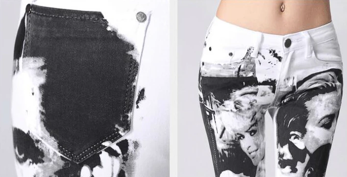 2020 new spring and autumn plus size brand female women girls stretch Graffiti skinny pencil pants jeans clothes 79397 | Женская одежда