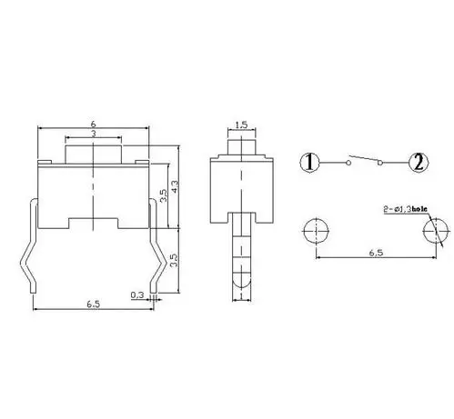 10 шт. DIP-2Pin тактовый переключатель 3x6x4,3 мм разъемы Кнопка 3*6*4,3 мм Тактильные переключатели