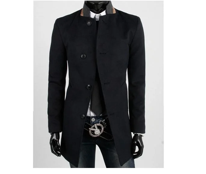 Черная мужская осенне зимняя ветровка пальто Корейская версия Молодежная модная