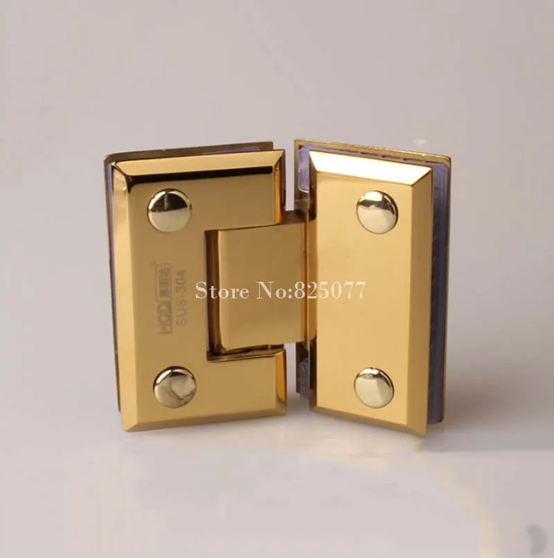 

High Quality Titanium Gold 304 Stainless Steel Shower Bathroom Glass Door Hinges 135 Degree Glass Clamps Fixed Holder Brackets