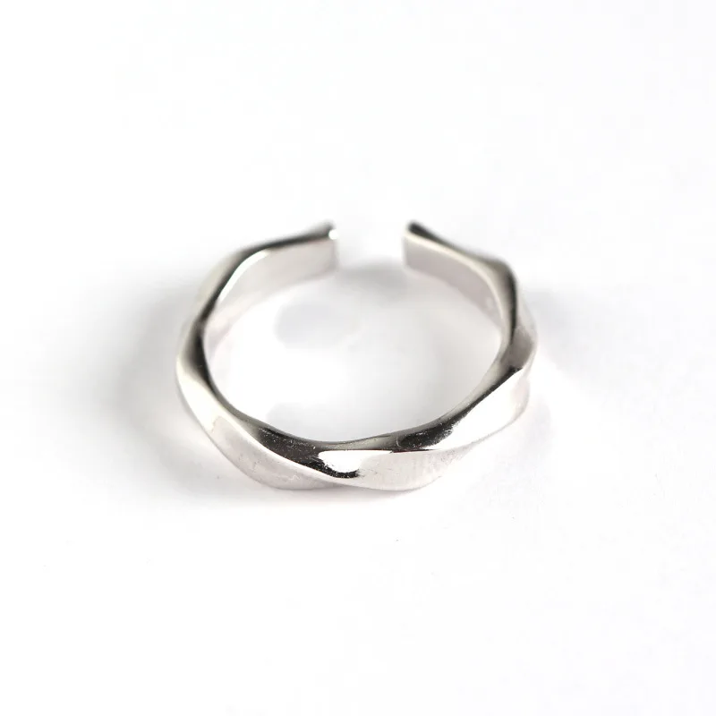 

YPAY Solid 925 Sterling Silver Open Finger Rings Geometric S Shape Twisted Light Faceted Multi-section Fine Jewelry Gift YMR751