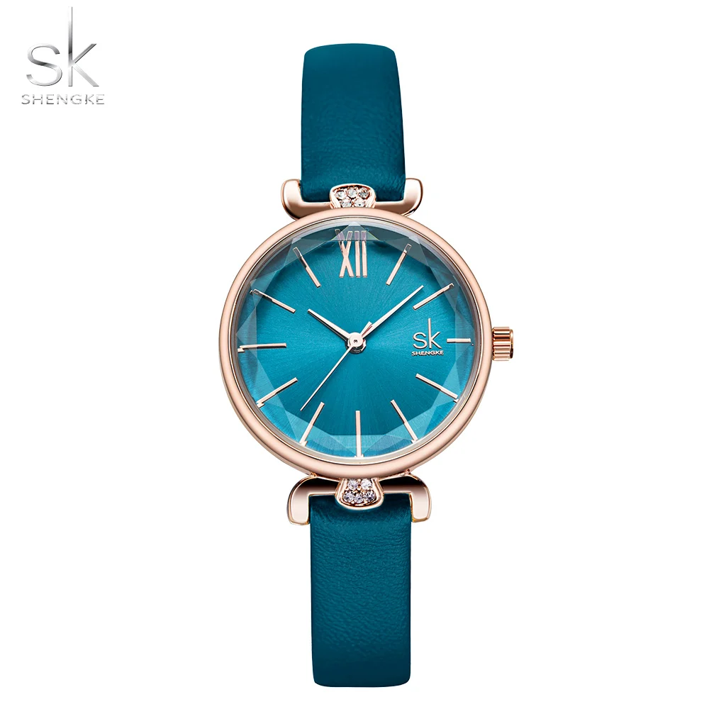 shengke Classic Casual Analog Watches Women Japanese Quartz Wristwatches Relogio Feminino Ladies Thin Leather Watch Montre Femme - Цвет: green
