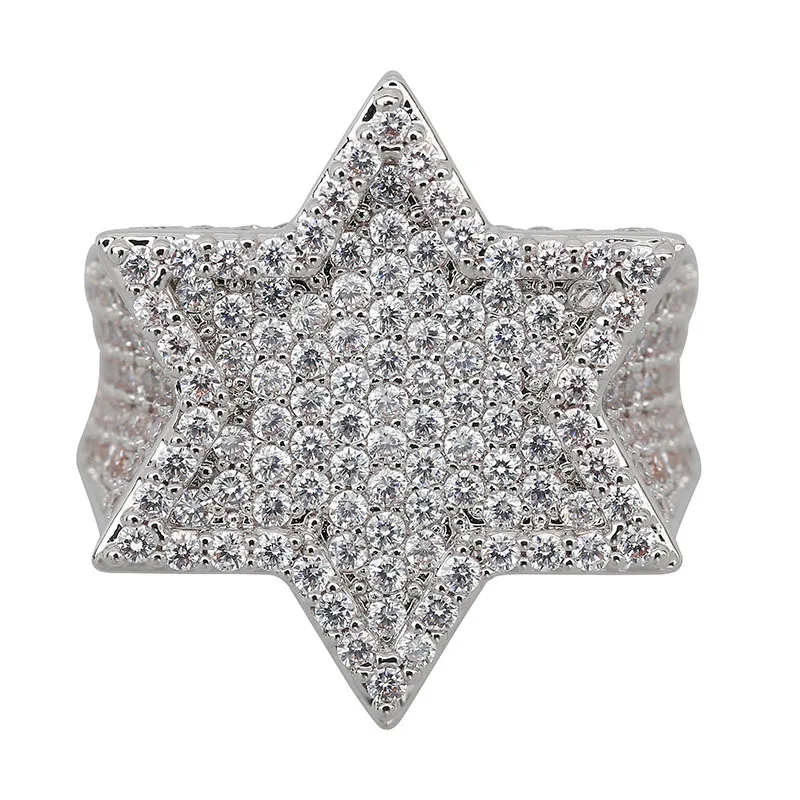 Мятно-зеленый AAA кубический цирконий Bling Ice Out еврейская звезда Давида гексаграмма кольца для мужчин хип хоп раппер ювелирные изделия золото серебро