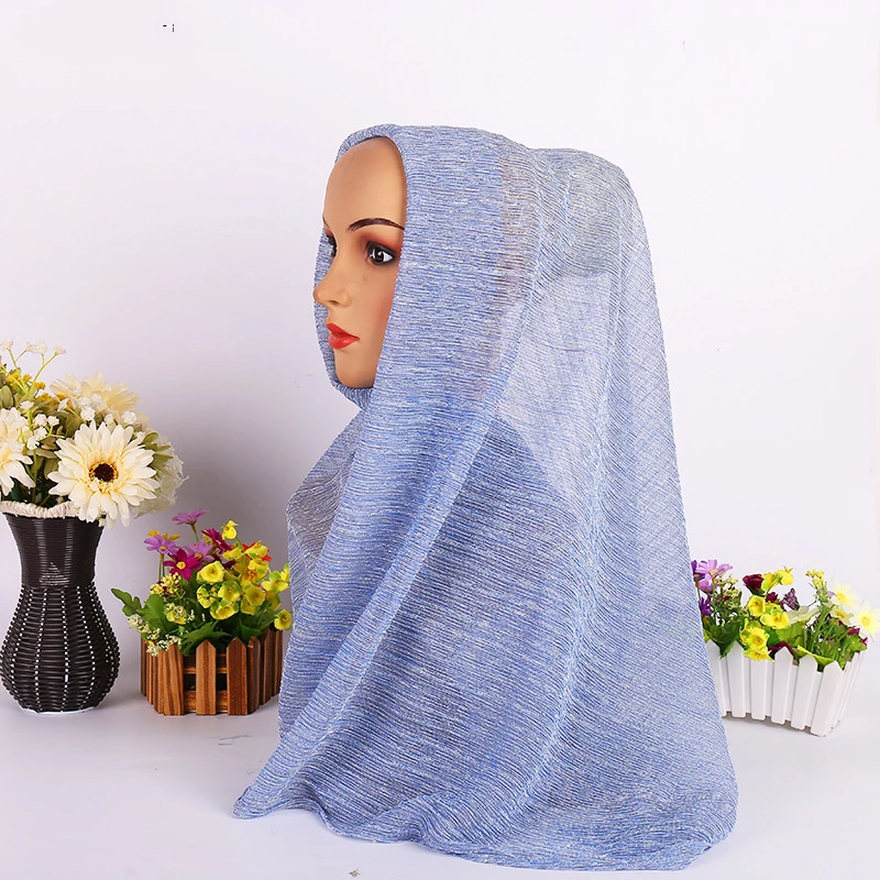 Модный мусульманский хиджаб шарф Женская Золотая Серебряная нить Дубай Арабская