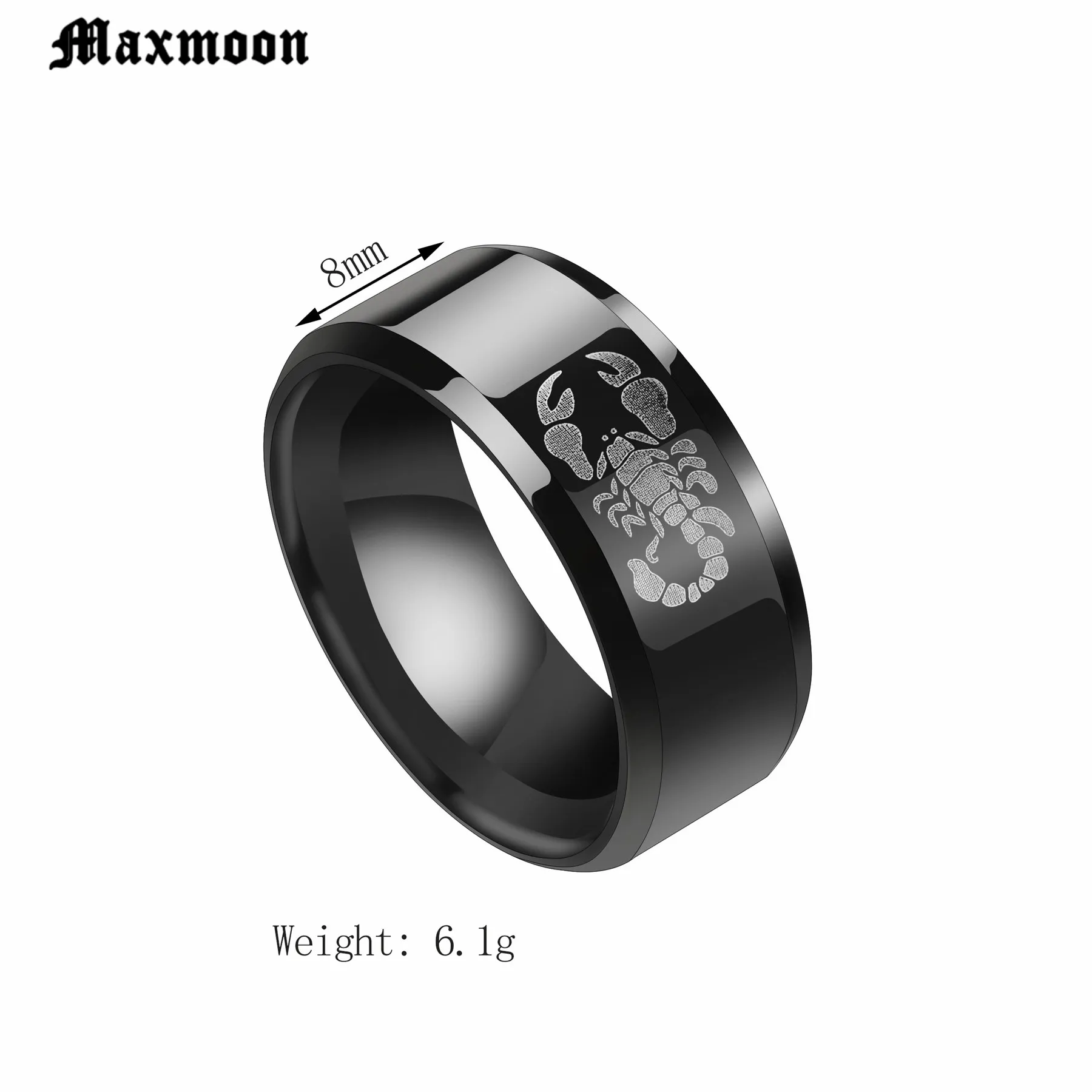 Maxmoon Punk Vintage Black Scorpion Pattern Mens Ring Color Round Stainless Steel Titanium Rings for Men Jewelry | Украшения и