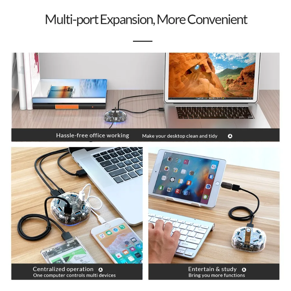 Прозрачный usb-хаб ORICO 3 0 внешний USB-Сплиттер 4/7 с портом питания Micro USB Для iMac