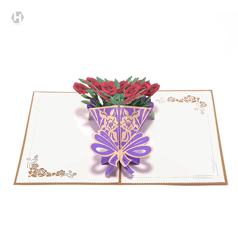 3D Pop Up изготовленные на заказ поздравительные карты с конвертом цветок Почтовые