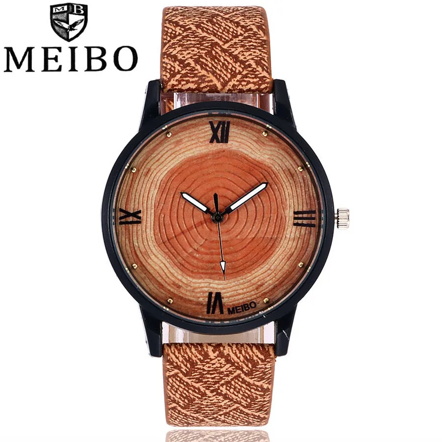 brown MEIBO новые модные деревянные часы для женщин и мужчин повседневные кварцевые часы кожаные деловые наручные часы Часы Relogio Feminino подарок - Цвет: brown