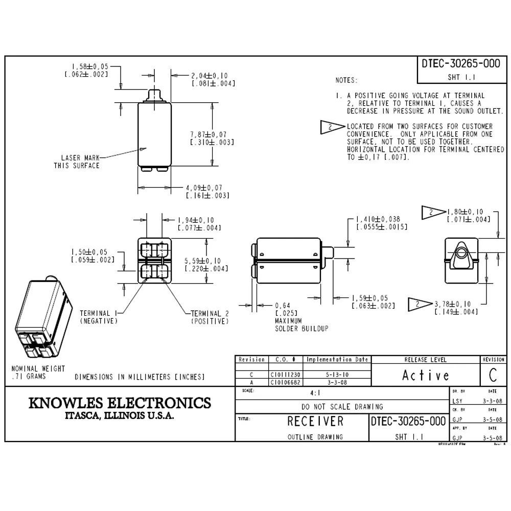 Knowles DTEC 30265 BA драйвер IEM сбалансированный арматурный приемник Динамик для