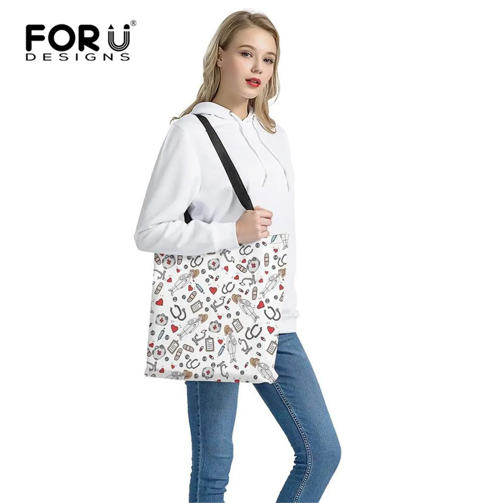 FORUDESIGNS/Новая модная женская Экологичная сумка-шоппер Льняная сумка с рисунком медсестры Холщовая Сумка подростковая книга для девочек Сумка bolsa tela
