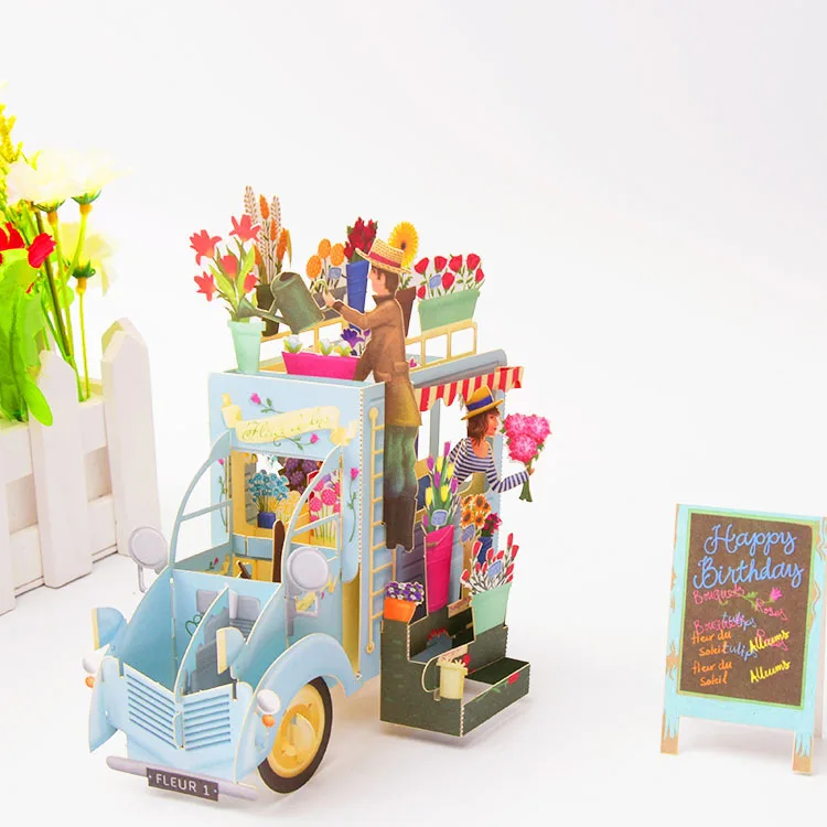 flower car 3D всплывающие открытки-приглашения на свадьбу вечерние приглашения детский душ Подарки Свадебные поздравительные открытки юбилейные подарки открытка с единорогом - Цвет: flower car