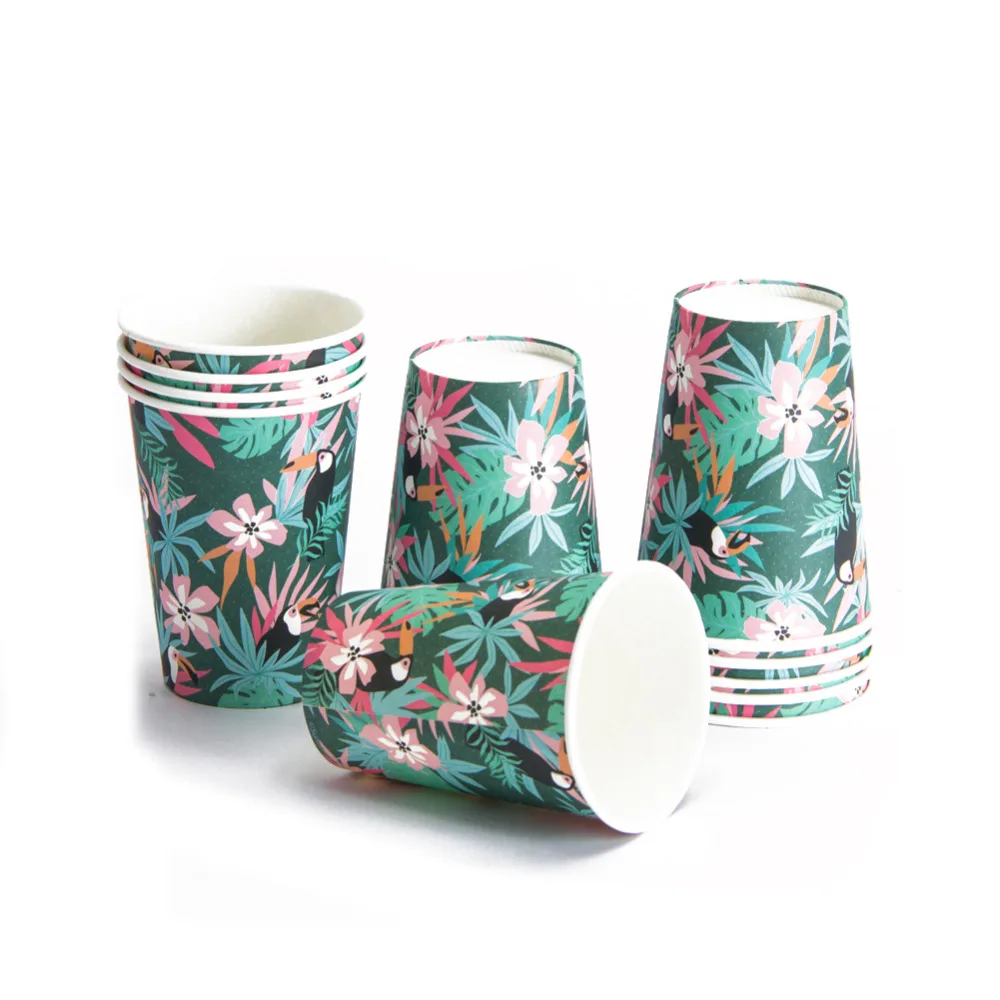 Набор из 12 Тропических Вечерние одноразовые бумажные стаканчики Тукан Пальмовые