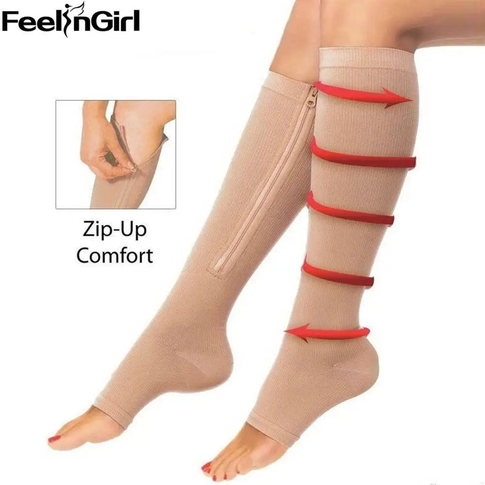 10238 FeelinGirl модные чулки шейпер для ног до середины икры, для похудения, компрессионные носки застежка-молния облегающие носки-B - Цвет: 10238