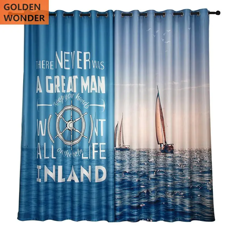 Personalized Modern Custom Living Room Curtain Creative Ocean Scenery Thick Blue Shading Kids Bedroom Curtains | Дом и сад