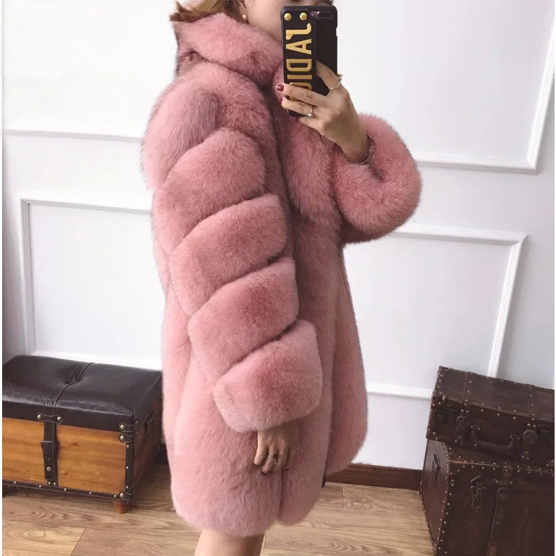 TOPFUR 2021 New Fashion Winter Female Coat Real Fur Coat For Women Natural Pink Fox Fur Outerwear & Coats Basic Jackets Splicing