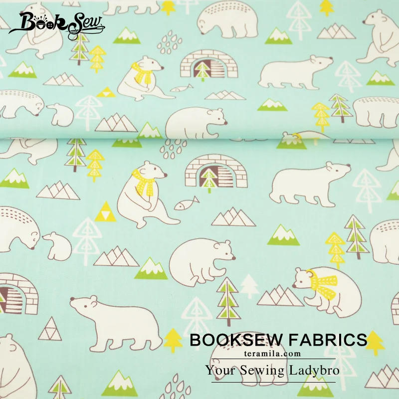 Booksew мятно зеленый хлопок саржа Polar Bears Дизайн Швейные ткань простыня стежка Tecido