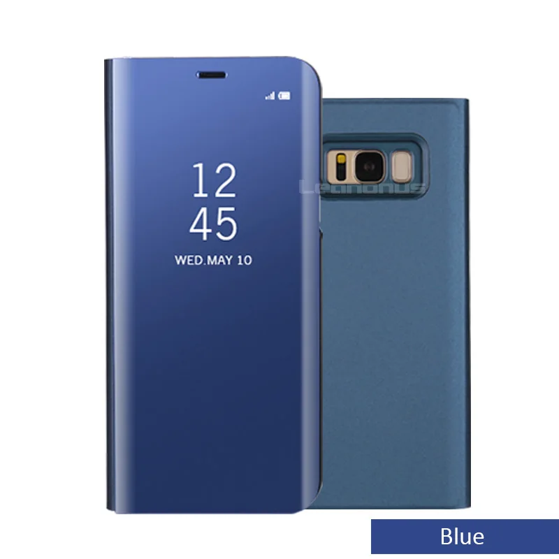 Чехол Leanonus с подставкой для samsung Galaxy S6, S6Edge, S7, S7 Edge, умный чехол для просмотра, прозрачный зеркальный чехол с откидной крышкой - Цвет: Blue