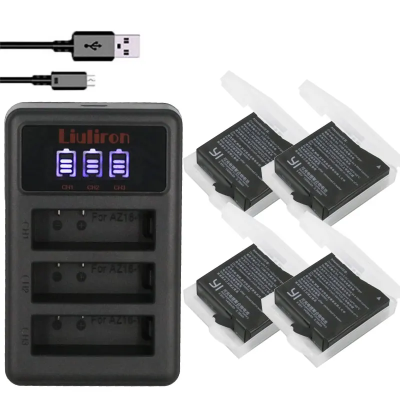 charger and 4battery Аккумулятор 1400 мАч для оригинальных аккумуляторов Xiaomi Yi II Xiami yi 4k+ светодиодный USB 3 слота зарядное устройство для экшн-камеры Xiaoyi Yi Lite - Цвет: charger and 4battery