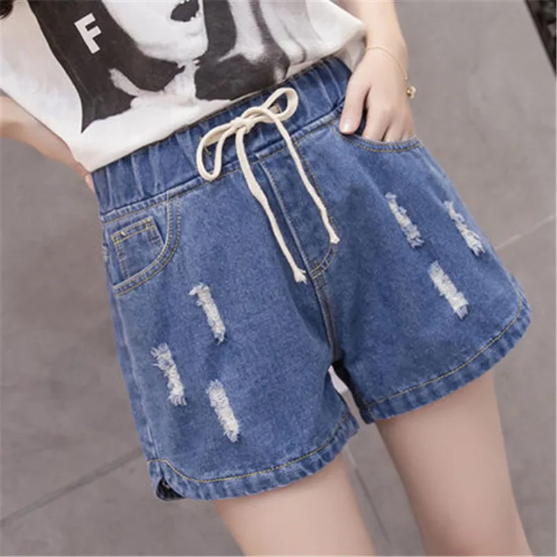 Летние женские эластичные свободные джинсовые шорты с высокой талией Широкие
