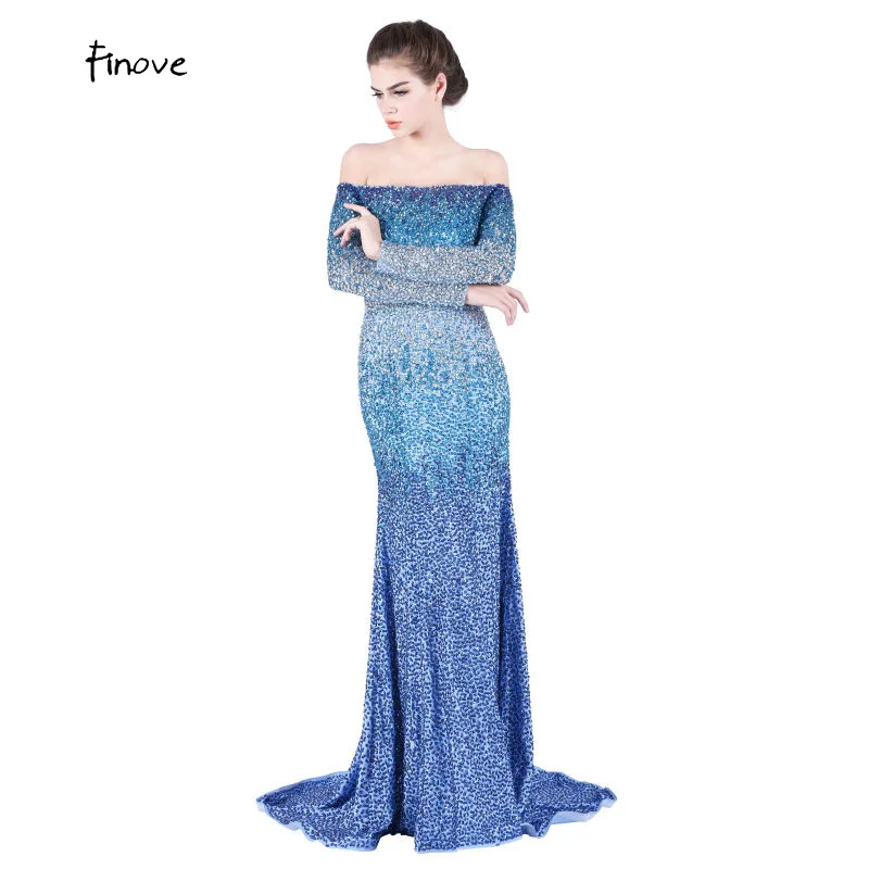 Женское вечернее платье Русалка с вырезом лодочкой и длинным рукавом|evening dresses