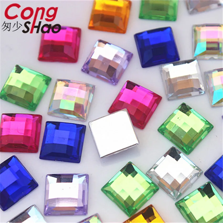 Cong Shao-diamantes de imitación acrílicos, accesorio para disfraz con forma cuadrada facetada de 10mm, coloridos, espalda plana, 200 unidades, CS56