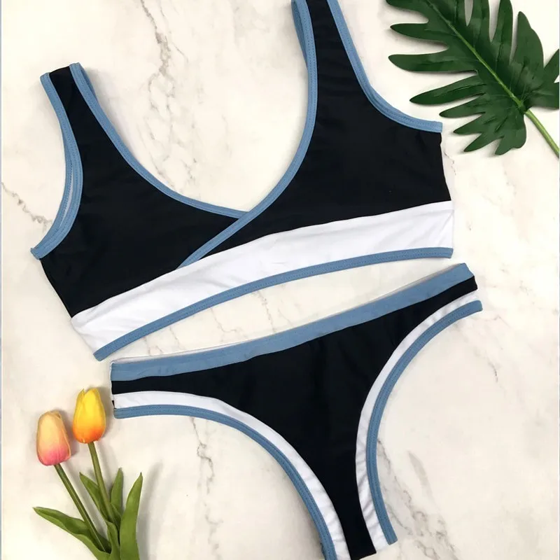 2018 летний лоскутный красочный Женский комплект бикини бандажный ремень Пуш Ап