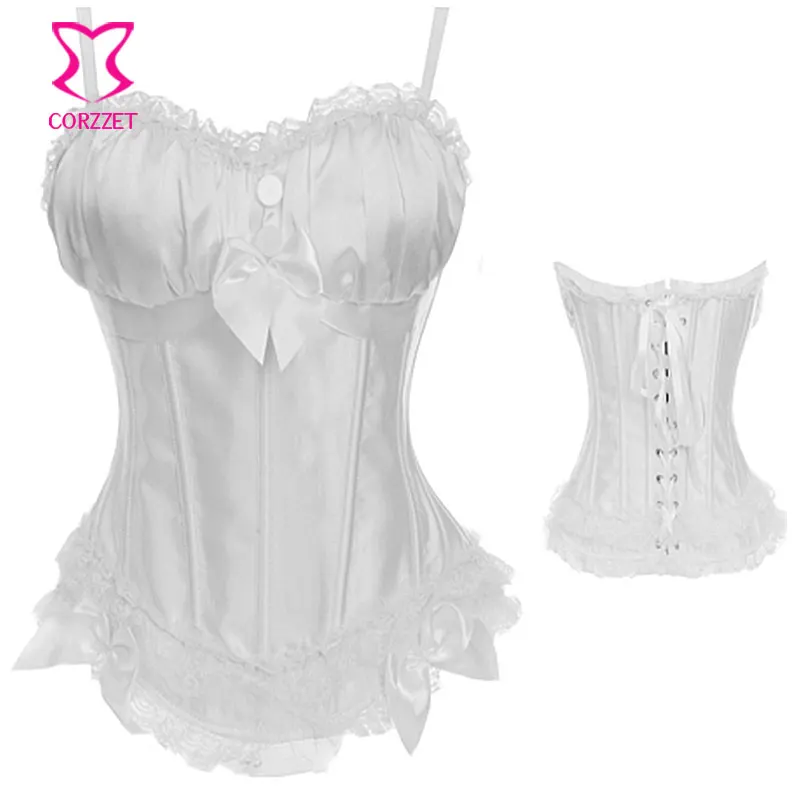 Белый атласный и кружевной корсет на молнии с эффектом пуш ап для невесты