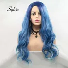 Sylvia Ombre синий синтетический кружевной передний парик для женщин, натуральный волнистый парик, теплопоглощающее волокно, парики для косплея