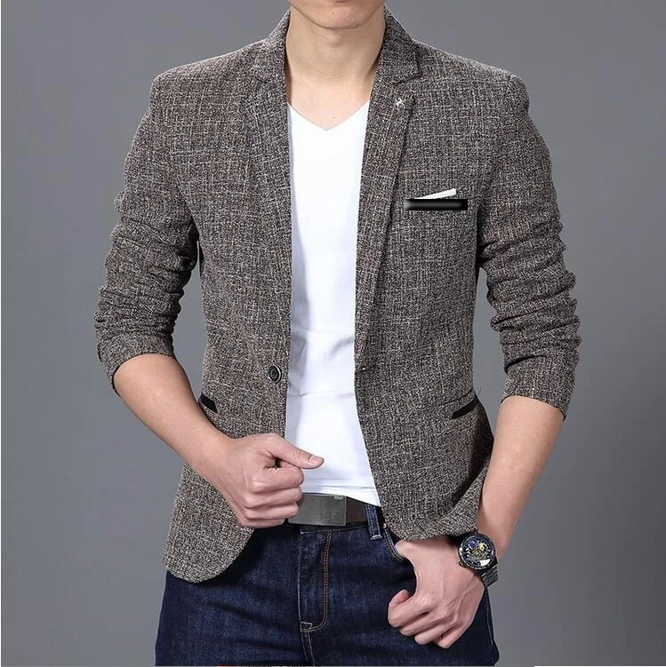 Мужской Блейзер приталенный серый Новое поступление повседневный костюм куртка