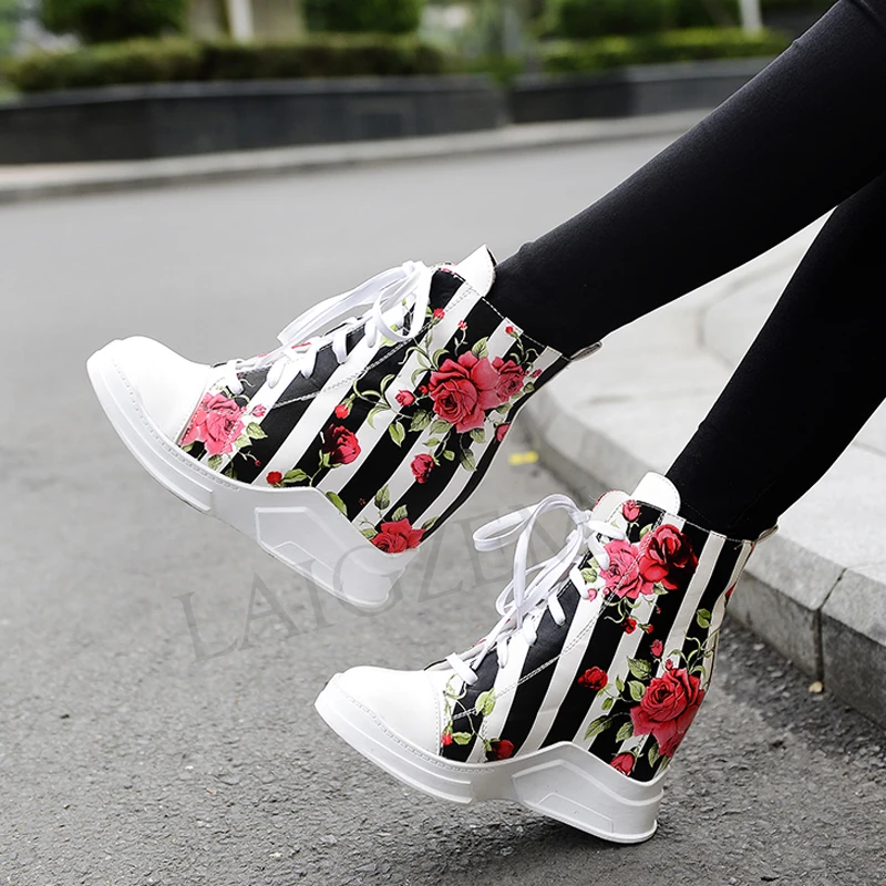 LAIGZEM/разноцветные женские ботильоны с цветочным принтом кроссовки ручной работы